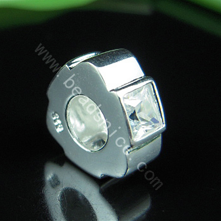 925 Sterling silver european bead style with Zircon(C.Z) bead ,11.5x5mm,hole:about 5mm, no ,