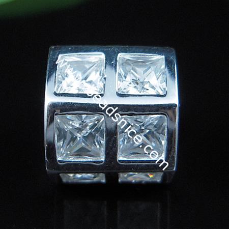 925 Sterling silver european bead style with Zircon(C.Z) bead ,11x13mm,hole:about 7.5mm, no ,
