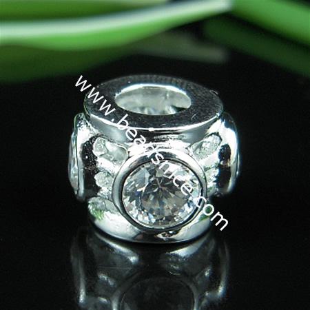925 Sterling silver european bead style with Zircon(C.Z) bead ,9x11.5mm,hole:about 5mm, no ,