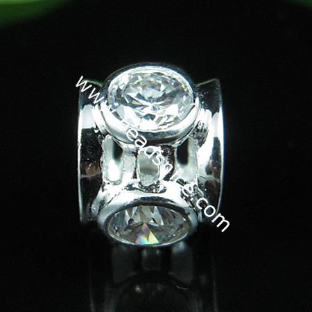 925 Sterling silver european bead style with Zircon(C.Z) bead ,9x11.5mm,hole:about 5mm, no ,