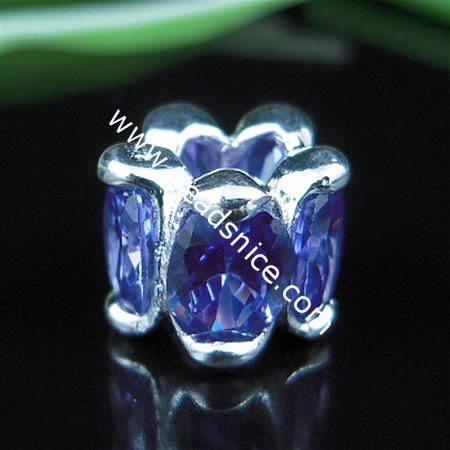 925 Sterling silver european bead style with Zircon(C.Z) bead ,8.5x10.5mm,hole:about 4.5mm, no ,