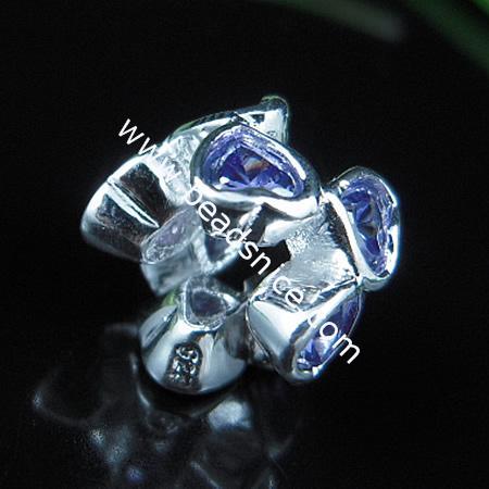 925 Sterling silver european bead style with Zircon(C.Z) bead ,10x11mm,hole:about 5mm, no ,