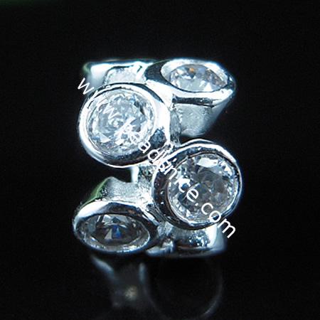 925 Sterling silver european bead style with Zircon(C.Z) bead ,8x10mm,hole:about 5mm, no ,