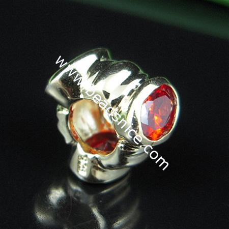 925 Sterling silver european bead style with Zircon(C.Z) bead ,10x7mm,hole:about 5mm, no ,