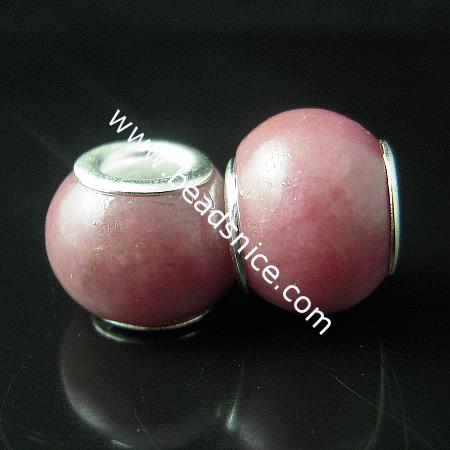 Gemstone Beads European,Rhodonite With Brass Core , Rondelle,9x12mm,Hole:approx 4.5mm,
