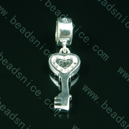 925 Sterling silver european style pendant with rhinestone,24x7mm,hole:approx 4mm,no ,heart,