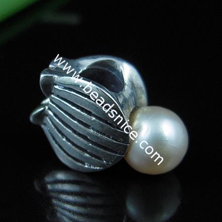 925 Sterling silver european style pendant with shell bead,17x11mm,hole:approx 4.5mm,no ,