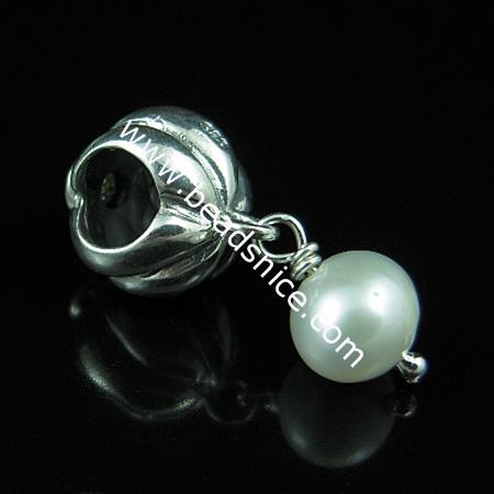 925 Sterling silver european style pendant with shell bead,22x9.5mm,hole:approx 4.5mm,no ,