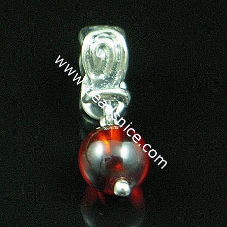 925 Sterling silver european style pendant with gemstone,20.5x6.5mm,hole:approx 4mm,no ,