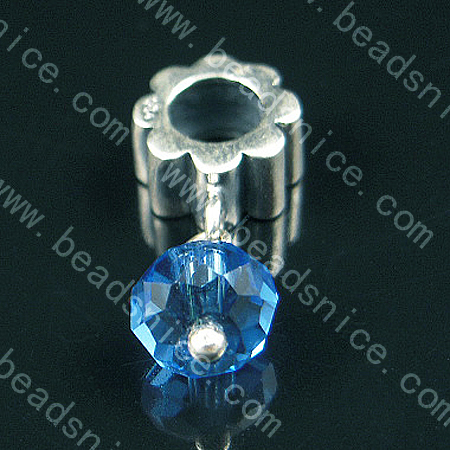 925 Sterling silver european style pendant with crystal bead,18.5x6.5mm,hole:approx 4.5mm,no ,