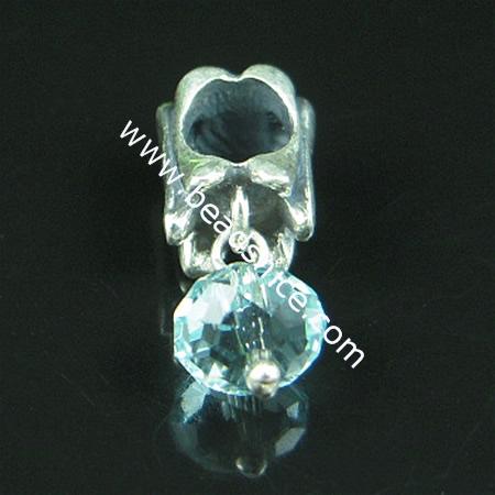 925 Sterling silver european style pendant with crystal bead,16x6mm,hole:approx 4mm,no ,