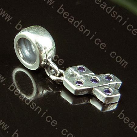 925 Sterling silver european style pendant with rhinestone, 19x6mm,hole:approx 4mm,no ,