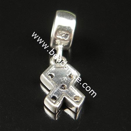 925 Sterling silver european style pendant with rhinestone, 19x6mm,hole:approx 4mm,no ,