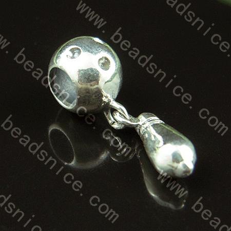 925 Sterling silver european style pendant with rhinestone,20.5x4mm,hole:approx 4mm,no ,