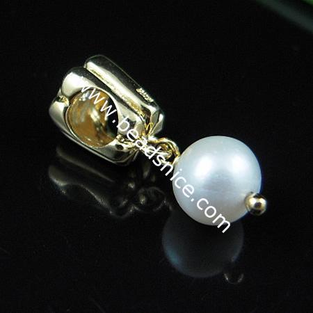 925 Sterling silver european style pendant with shell bead,21x7mm,hole:approx 4mm,no ,
