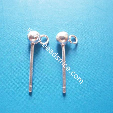 Sterling silver earring,14mm long,bead 3mm,