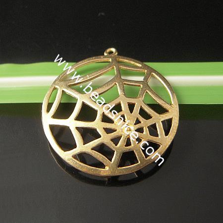 Brass Filigree Pendant ,27x25mm,Hole:about 1mm,Lead-Safe ,Nickel-Free,