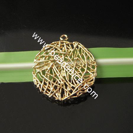 Brass Filigree Pendant ,Hole:about 1mm,23x20.5mm,Lead-Safe ,Nickel-Free,