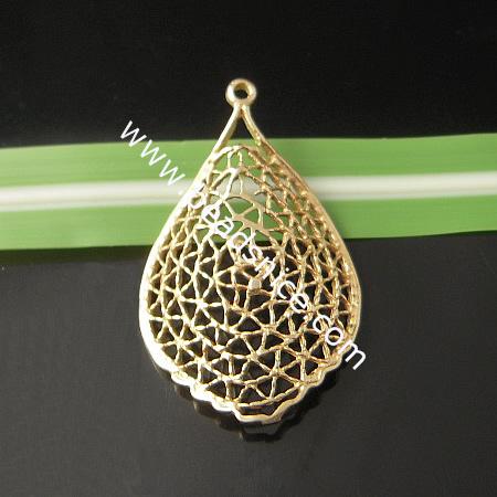 Brass Filigree Pendant ,Hole:about 1mm,33x20.5mm,Lead-Safe ,Nickel-Free,