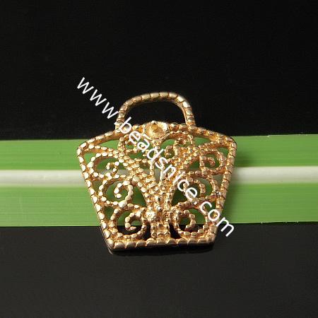 Brass Filigree Pendant,Hole:about 6x3mm,16.5x15.5mm,Lead-Safe ,Nickel-Free,