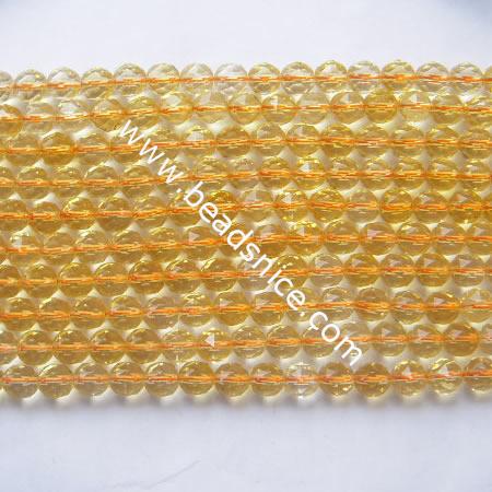 Citrine  Natural, Faceted Round,6mm,Hole:about 0.8mm,16 inch,