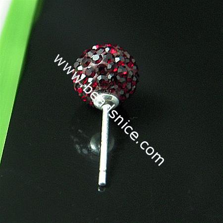 Sterling Silver Ear Stud  with  crystal rhinestone,19.5x8mm,0.8mm thick,