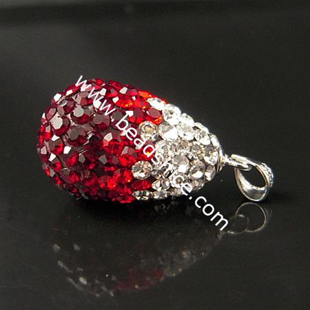 Sterling Silver with  crystal pendant,26x12mm,hole:approx 3x5mm,