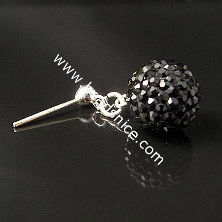 Sterling Silver Ear Stud  with  crystal rhinestone,11.5x21x10mm,0.8mm thick,