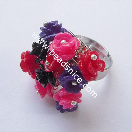 Fashion finger ring resin flower rings for women daily wear wholesale jewelry findings brass gift for lover