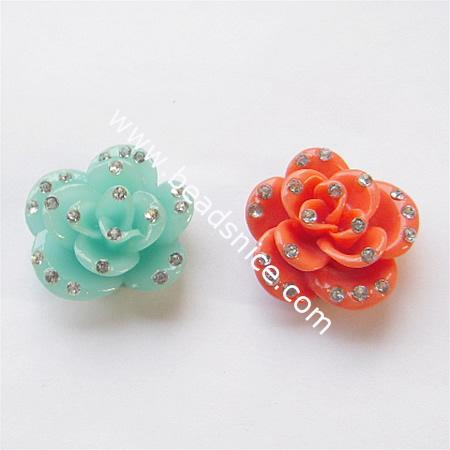 Resin cabochons/Petaline,with rhinestone,30x16mm,costume & headwear accessory,flower, mix-color,