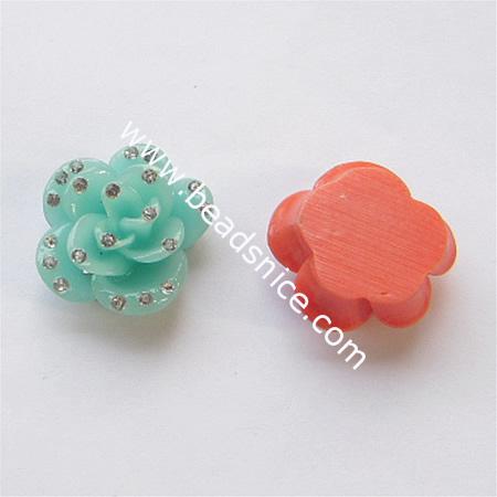 Resin cabochons/Petaline,with rhinestone,30x16mm,costume & headwear accessory,flower, mix-color,