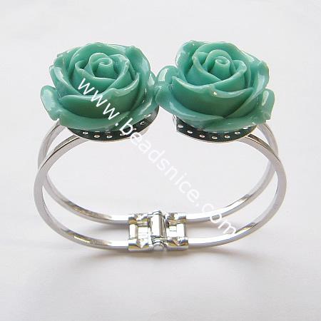 Plastic bangle bracelet ,inside diameter:64x44mm,flower:30mm,