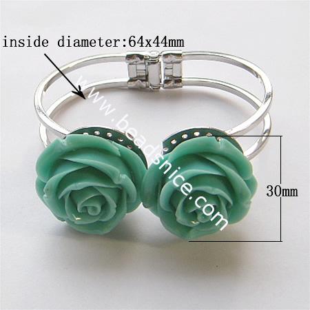 Plastic bangle bracelet ,inside diameter:64x44mm,flower:30mm,