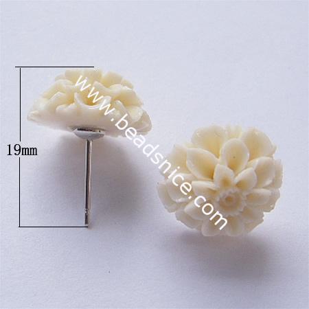 Plastic ear stud,flower:15mm,long 19mm,thick:0.8mm,