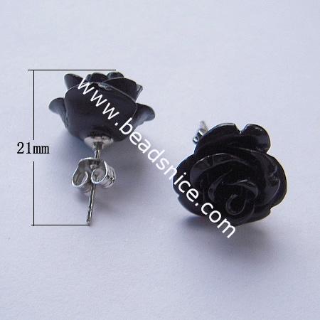 Plastic ear stud,flower:15mm,long 19mm,thick:0.8mm,