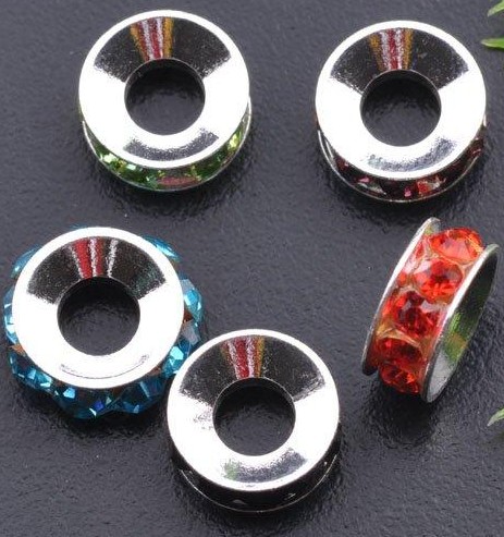 Rondelle Rhinestone beads,brass, Donut,7mmx3.5mm, Hole Approx 4MM,