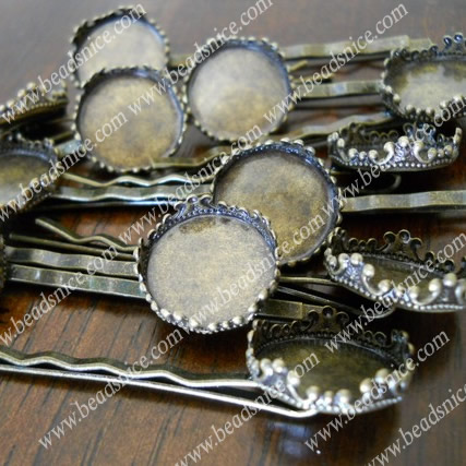 Filigree Hairpin Clips,Brass, Base inside diameter:20mm,long :55mm,