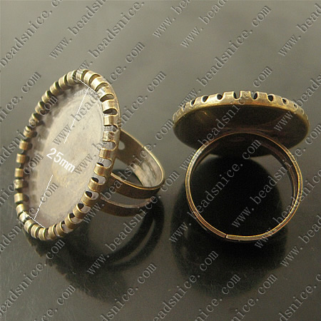 Brass finger ring settings,size:7 ,lead-safe,nickel-free,round