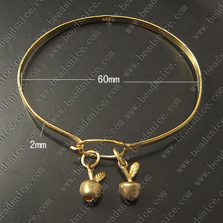 Bracelet, Brass,2mm,7.5inch,pendant:7X13mm,