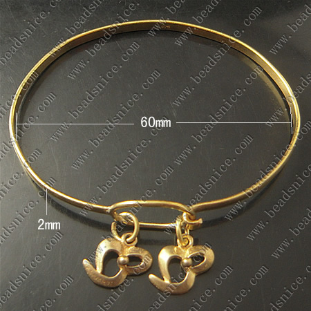 Bracelet, Brass,2mm,7.5inch,pendant:12X10mm,