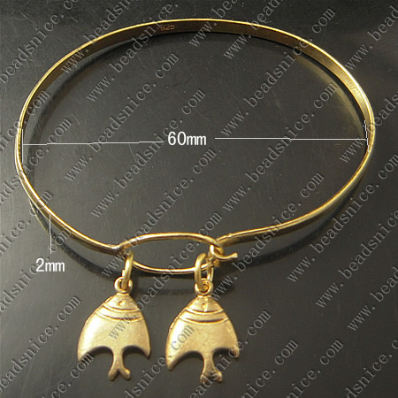 Bracelet, Brass,2mm,7.5inch,pendant:16X11mm,