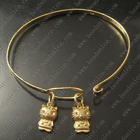 Bracelet, Brass,2mm,7.5inch,pendant:9X14mm,
