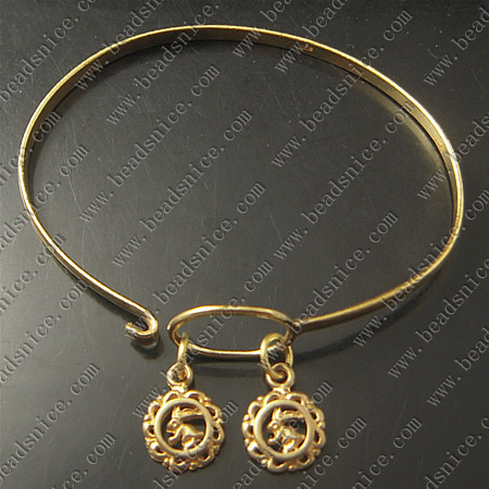 Bracelet, Brass,2mm,7.5inch,pendant:11X14mm,