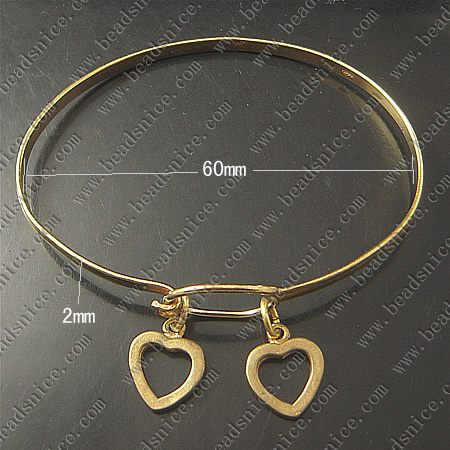 Bracelet, Brass,2mm,7.5inch,pendant:12X14mm,