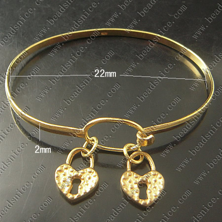 Bracelet, Brass,2mm,7.5inch,pendant:11X16mm,