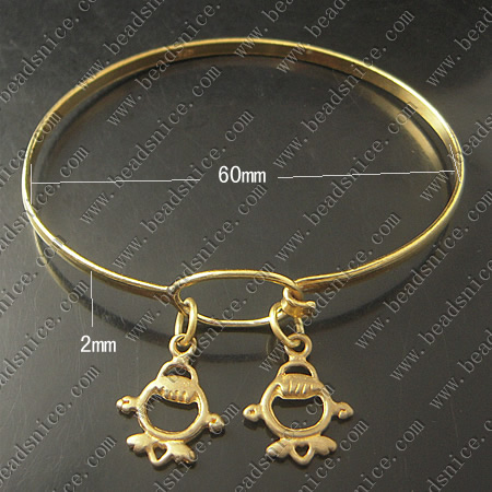 Bracelet, Brass,2mm,7.5inch,pendant:9X15mm,