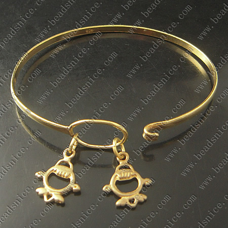 Bracelet, Brass,2mm,7.5inch,pendant:9X15mm,