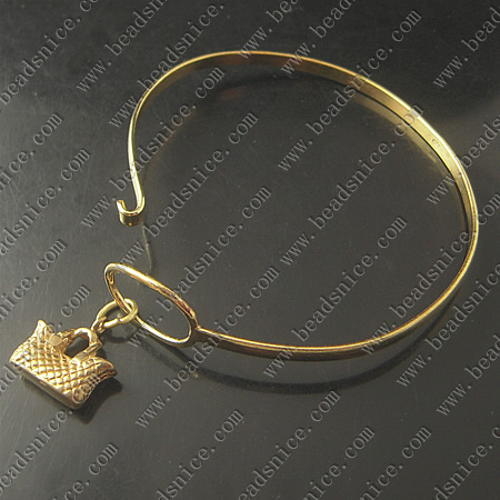 Bracelet, Brass,2mm,7.5inch,pendant:14X14mm,