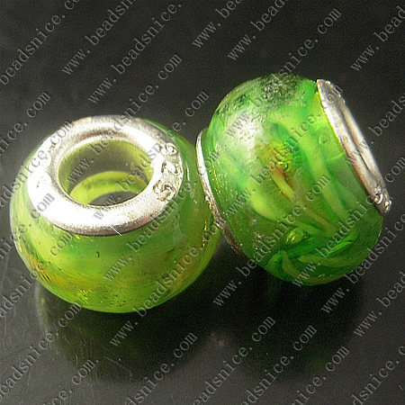Lampwork European Beads With Plated Silver Double Core, Rondelle, 11X14mm, Hole:Approx5MM,