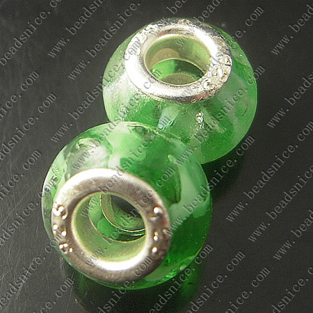 Lampwork European Beads With Plated Silver Double Core, Rondelle, 9X13mm, Hole:Approx5MM,